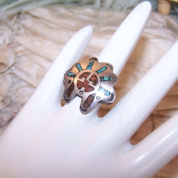 Native American Zuni Sterling Silver Inlay Stone Ring - Picture 3 of 7